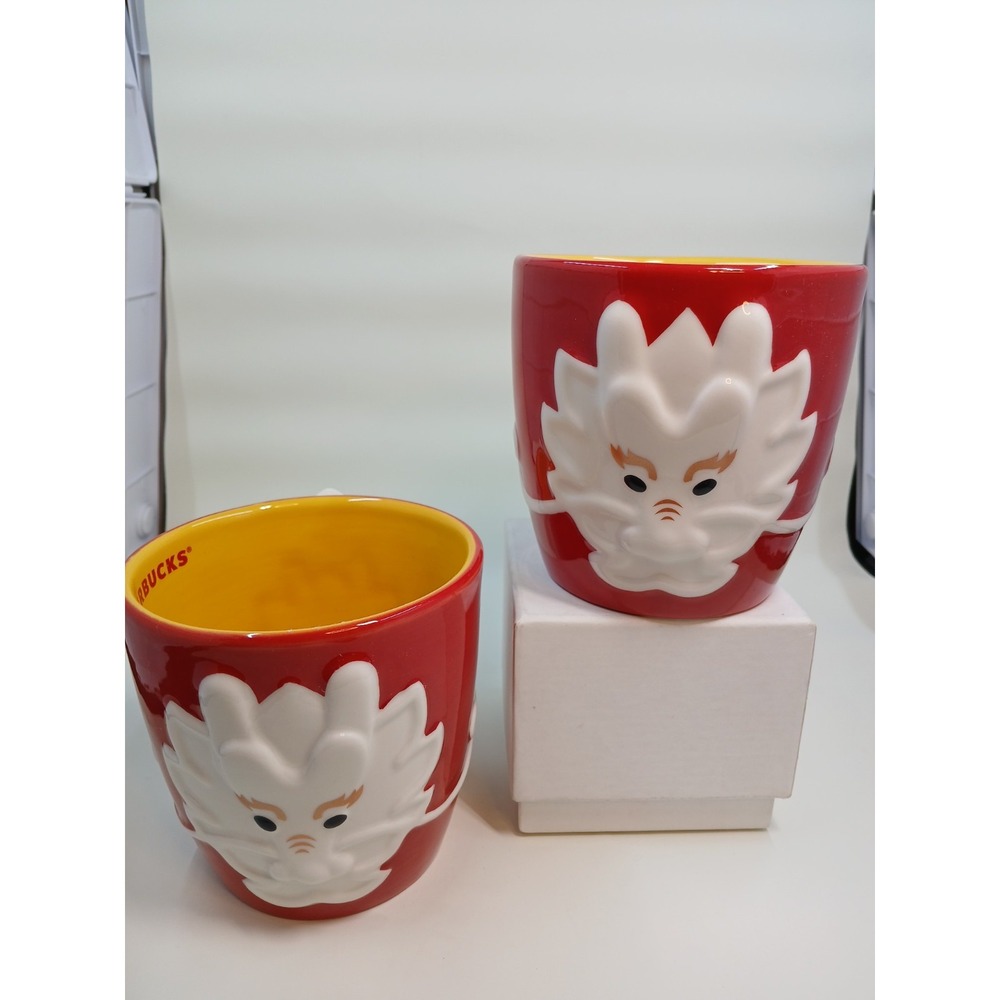 STABUCKS 2011 CHINESE NY MUGS DRAGON Red White Yellow 12 OZ Coffee Mug Cup‎